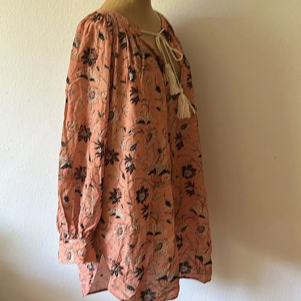 Ulla Johnson sz L (could also fit XL) Indian style print blouse peach black VGUC - Picture 6 of 8